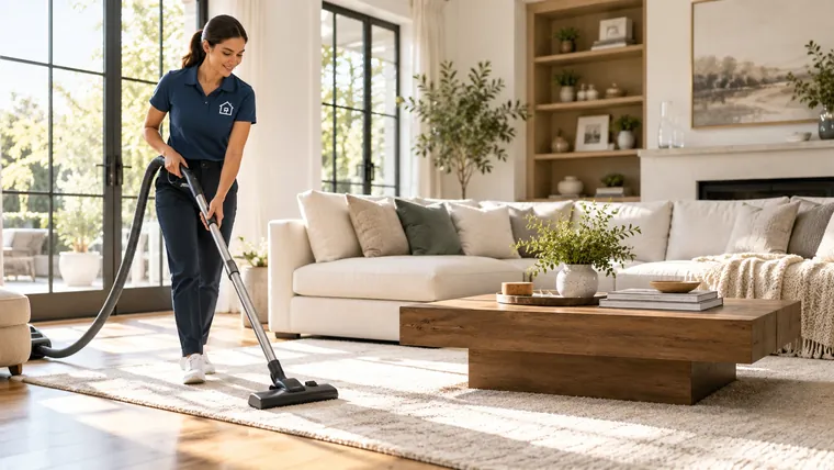Living room rug being vacuumed